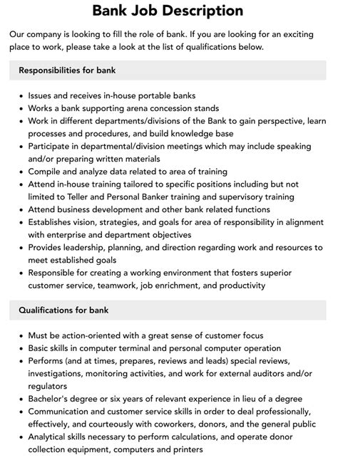 banking job requirements.